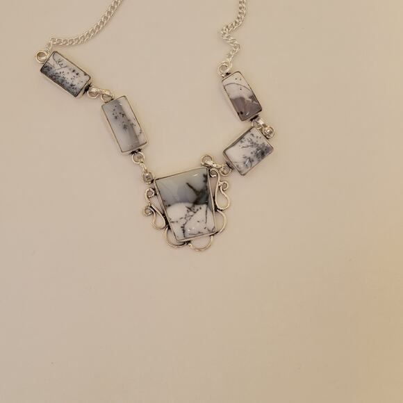 Dendritic Opal Sterling Silver Necklace, 20 Inch Handmade Statement Jewelry - Picture 5 of 10